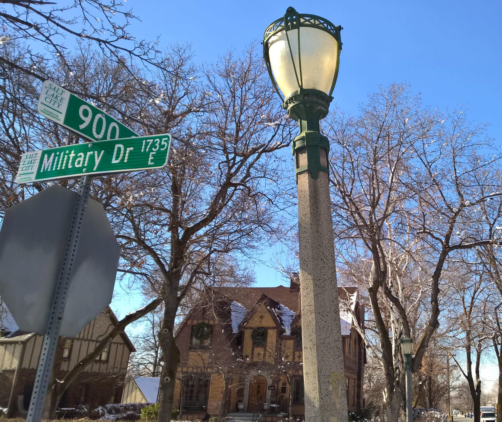 Restored lamp cage at Military Drive